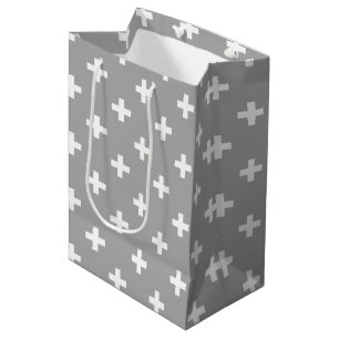 Sac Cadeau Moyen Polka blanche croise sur gris