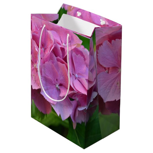 Sac Cadeau Moyen Pompée rose Hydrangea Hortensia Fleur (Dos Angle)