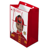 Sac Cadeau Moyen Pompiers garçons visage dans trou photo Anniversai (Devant Angle)