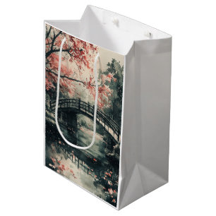 Sac Cadeau Moyen Pont Cherry Blossom Sumi-E Paysage (1)