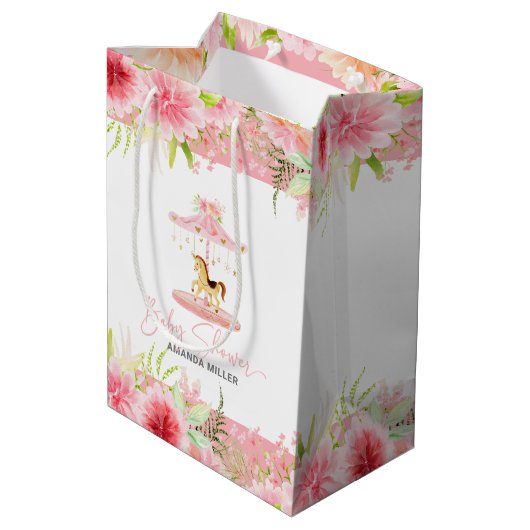 Sac Cadeau Moyen Pony Carousel Bay - Pony Floral Rose - Typographie (Dos Angle)