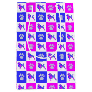 Sac Cadeau Moyen Poodé Chien & Paw Crazy Hot Rose & Blue