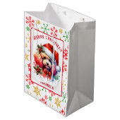 Sac Cadeau Moyen Poodé d'aquarelle doux à Santa Hat (Devant Angle)