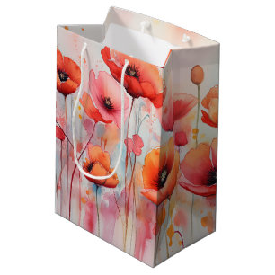 Sac Cadeau Moyen Poppies d'aquarelle rouge dans un champ
