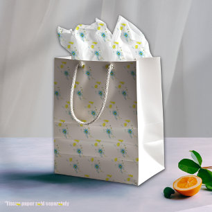 Sac Cadeau Moyen Poppies rustiques simples bleues jaunes aquarelles