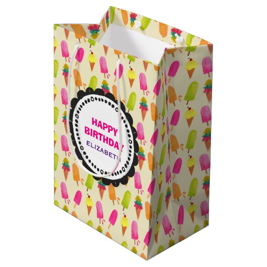 Sac Cadeau Moyen Popsicles et crème glacée Motif Joyeux anniversair (Dos Angle)