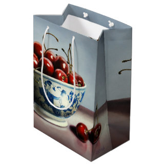 Sac Cadeau Moyen Porcelaine Bleue & Cerises