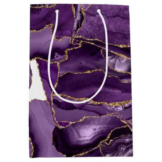 Sac Cadeau Moyen Porte de parties scintillant violet et or (Devant)