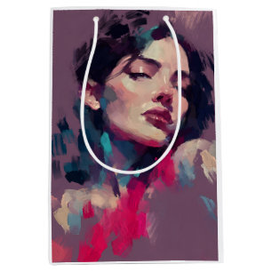 Sac Cadeau Moyen Portrait Abstrait de Lumière Néon