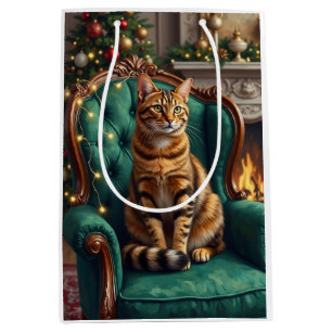 Sac Cadeau Moyen Portrait d'Art de Fête Élégant de Chat Abyssin Roy