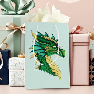Sac Cadeau Moyen Portrait de tête de dragon vert émeraude Fantastiq