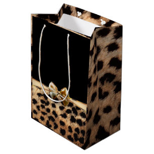Sac Cadeau Moyen Poster de animal Cheetah Leopard Black & Gold Bow