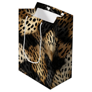 Sac Cadeau Moyen Poster de animal Leopard Black Gold Cream