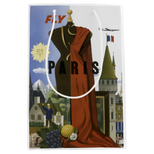 Sac Cadeau Moyen Poster du Vintage voyage Fly Paris France