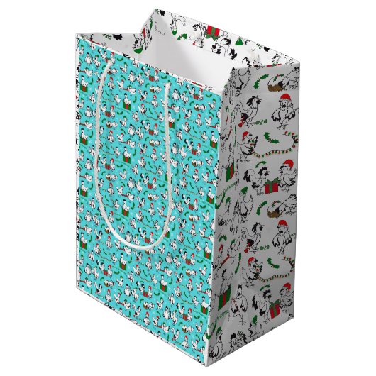 Sac Cadeau Moyen Poulets de Noël (Dos Angle)