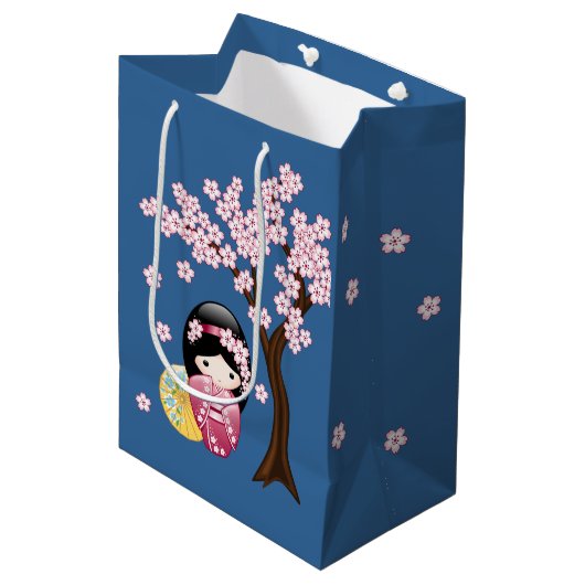 Sac Cadeau Moyen Poupée Kokeshi printemps mignonne Japonaise Geisha (Devant Angle)