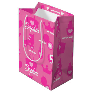 Sac Cadeau Moyen Poupée rose fête d'anniversaire, âge personnalisé,