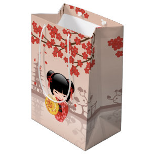 Sac Cadeau Moyen Poupée rouge Sakura Kokeshi - Geisha japonais