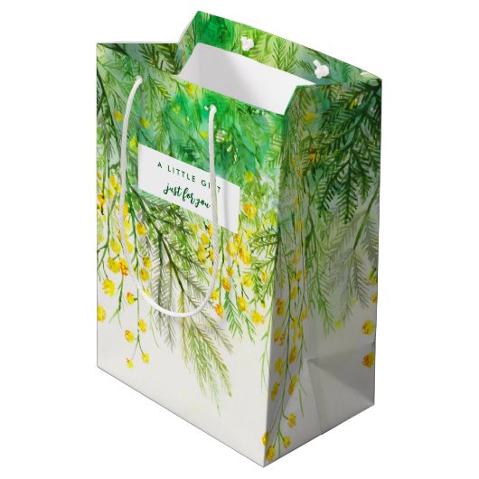 Sac Cadeau Moyen Pour Vous Yellow Mimosa Aquarelle Peinture (Dos Angle)