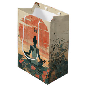 Sac Cadeau Moyen Prairie du Coucher de Soleil Méditation avec Papil