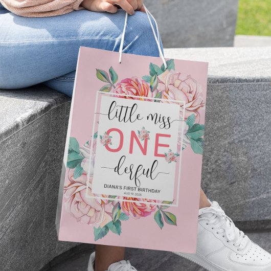 Sac Cadeau Moyen Premier anniversaire de la floraison rose