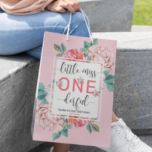 Sac Cadeau Moyen Premier anniversaire de la floraison rose
