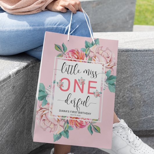 Sac Cadeau Moyen Premier anniversaire de la floraison rose