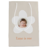 Sac Cadeau Moyen Première anniversaire marguerite boho rétro terrac (Devant)