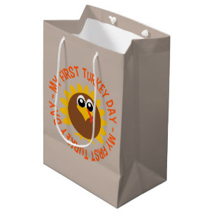 Sac Cadeau Moyen première dinde mignonne Fête de Thanksgiving