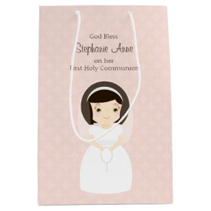 Sac Cadeau Moyen Première fille de brune de sainte communion