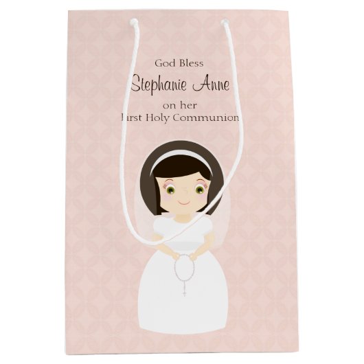 Sac Cadeau Moyen Première Sainte Communion Brunette Girl (Devant)