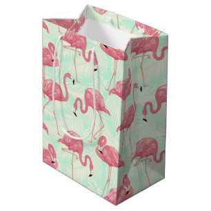 Sac Cadeau Moyen Preppy Chic Elegant Pink Flamingo Motif