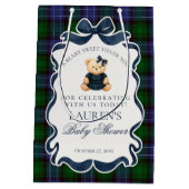 Sac Cadeau Moyen Preppy Coquette Bow Bear Plaid Baby Shower Favors (Dos)