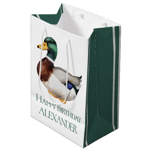 Sac Cadeau Moyen Preppy Mallard Duck Personnalisé (Devant Angle)
