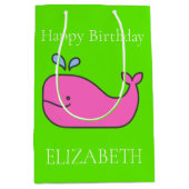 Sac Cadeau Moyen Preppy Pink and Green Whales Personnalisé (Devant)