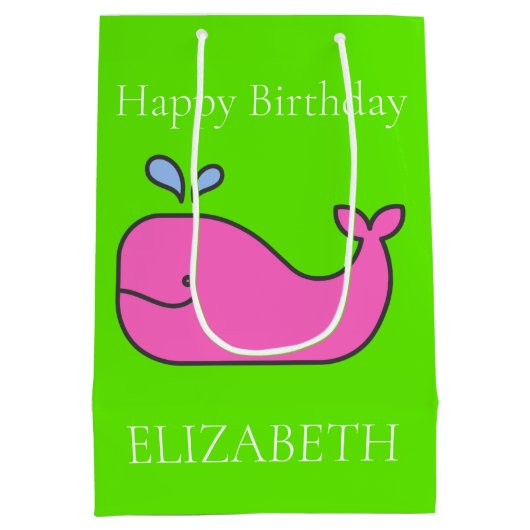 Sac Cadeau Moyen Preppy Pink and Green Whales Personnalisé (Dos)