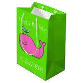 Sac Cadeau Moyen Preppy Pink and Green Whales Personnalisé (Dos Angle)