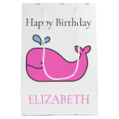 Sac Cadeau Moyen Preppy Pink et Blue Whales et Pois (Dos)