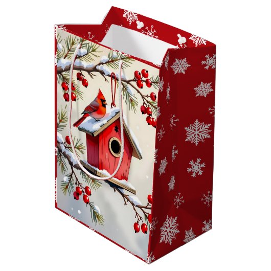 Sac Cadeau Moyen Pretty Christmas Cardinal & Birdhouse Snowflakes (Dos Angle)