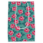 Sac Cadeau Moyen Pretty Pink Roses and Polka Dot Pattern on Teal (Dos)