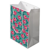 Sac Cadeau Moyen Pretty Pink Roses and Polka Dot Pattern on Teal (Dos Angle)