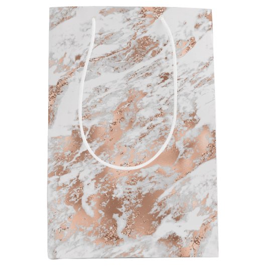 Sac Cadeau Moyen Pretty Rose Gold White Glitzy Marble (Devant)
