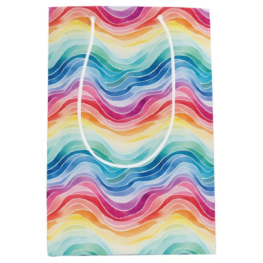 Sac Cadeau Moyen Pride Wavy Rainbow Stripes Pattern Wine, Small, (Devant)