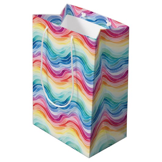 Sac Cadeau Moyen Pride Wavy Rainbow Stripes Pattern Wine, Small, (Dos Angle)