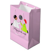 Sac Cadeau Moyen Priez pour le monde : Lavande (Devant Angle)