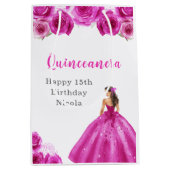 Sac Cadeau Moyen Princesse en Robe Rose Chaude Quinceanera (Devant)