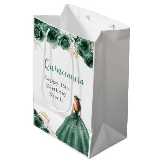 Sac Cadeau Moyen Princesse en Robe Vert foncé Quinceanera (Devant Angle)
