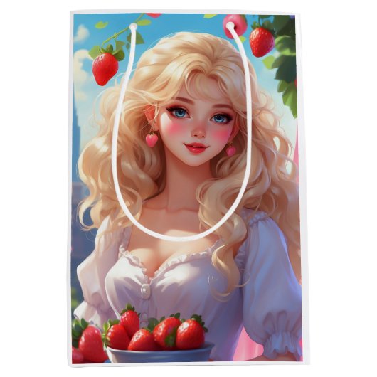 Sac Cadeau Moyen princesse fraise (Devant)