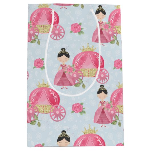 Sac Cadeau Moyen Princesse rose et Chariot (Devant)