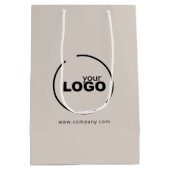 Sac Cadeau Moyen Professionnel Moderne Logo d'entreprise Beige (Dos)
